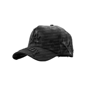 Gorra Dandy Hats Deathrow negra con bordado Deathrow en relieve 3D, vista lateral