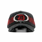 Gorra Dandy Hats Distressed Fuerza Regida negra con acabado desgastado y bordado en alto relieve, vista frontal