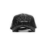 Gorra Dandy Hats Burning Hills negra con bordado tipo flama, vista frontal