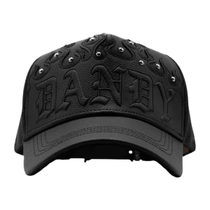 Gorra Dandy Hats Black Flame negra con bordado de flamas en relieve 3D, vista frontal