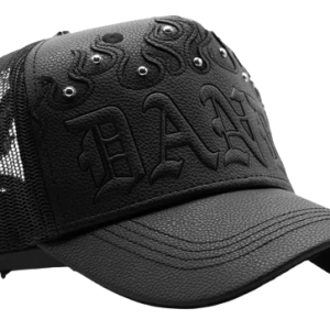 Gorra Dandy Hats Black Flame negra con bordado de flamas en relieve 3D, vista lateral