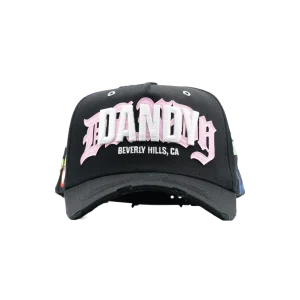 Gorra Dandy Hats Beverly Hills negra con leyenda Beverly Hills en relieve 3D de alta densidad, vista frontal