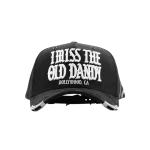 Gorra Dandy Hats I Miss The Old Dandy negra con leyenda en bordado 3D de alto relieve, vista frontal