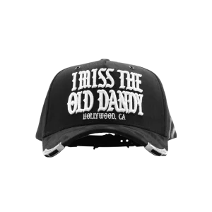 Gorra Dandy Hats I Miss The Old Dandy negra con leyenda en bordado 3D de alto relieve, vista frontal