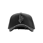 Gorra Dandy Hats LA Metal Snapback negra con logotipo estilo metal en alto relieve, vista frontal