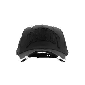 Gorra Dandy Hats Plague II Snapback negra con emblema PLAGUE II en relieve 3D de alta densidad, vista frontal