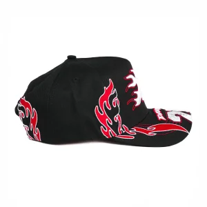 Gorra Dandy Hats Moto Shock Drop Surprise Negra negra con bordado Moto Shock en relieve 3D, vista lateral