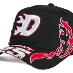 Gorra Dandy Hats Moto Shock Drop Surprise Negra negra con bordado Moto Shock en relieve 3D, vista frontal