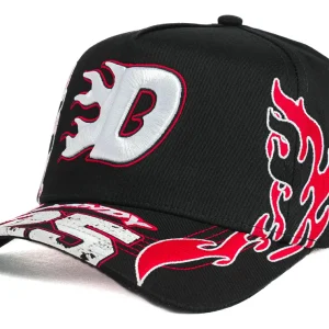 Gorra Dandy Hats Moto Shock Drop Surprise Negra negra con bordado Moto Shock en relieve 3D, vista frontal