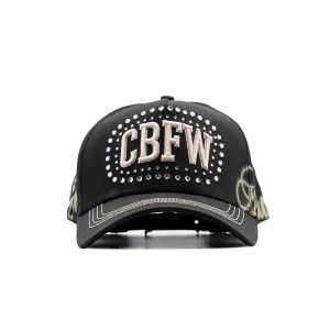 Gorra Dandy Hats CBFW Lil Baby negra con siglas CBFW en realce 3D, vista frontal