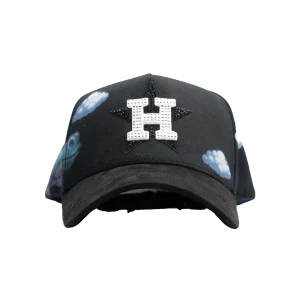 Gorra Dandy Hats Dias Nublados Sad Boyz negra con bordado frontal en capas y relieve 3D, vista frontal