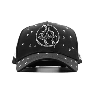 Gorra Dandy Hats LH Chrome x Lost Hills negra con monograma LH en bordado 3D, vista frontal