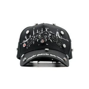 Gorra Dandy Hats Bling x Lil Baby negra con cristales y detalles brillantes, vista frontal