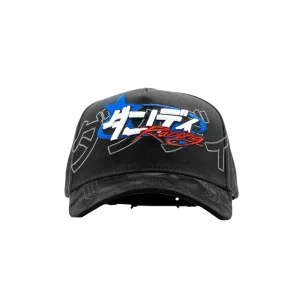 Gorra Dandy Hats R34 negra con bordado multicapa del Nissan Skyline GT-R R34, vista frontal