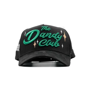 Gorra Dandy Hats Dandy Club negra con bordado Dandy Club en relieve 3D, vista frontal