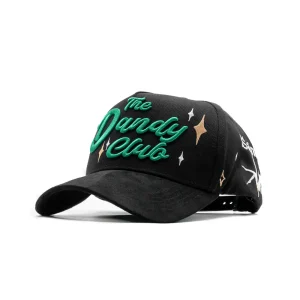 Gorra Dandy Hats Dandy Club negra con bordado Dandy Club en relieve 3D, vista lateral