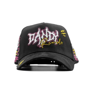 Gorra Dandy Records Hat negra con bordado tridimensional Records Concept en relieve, vista frontal