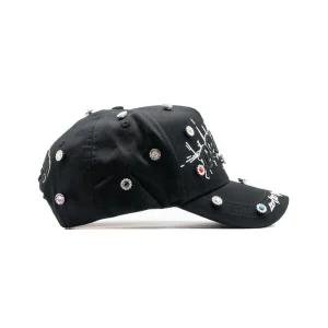 Gorra Dandy Hats Lil Baby Bling Hat negra con bordado bling brillante en relieve 3D, vista lateral