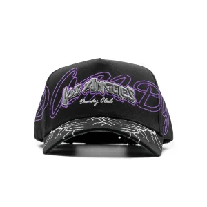 Gorra Dandy Hats La Dandy Club Hat negra con insignia de club bordada en relieve 3D, vista frontal
