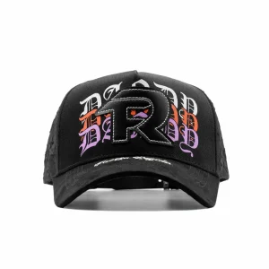 Gorra FR Logo Dandy Hat negra con logo FR bordado en relieve 3D, vista frontal