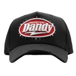 Gorra Dandy Hats Over Everything Dandy negra con tipografía Over Everything Dandy en relieve 3D, vista frontal