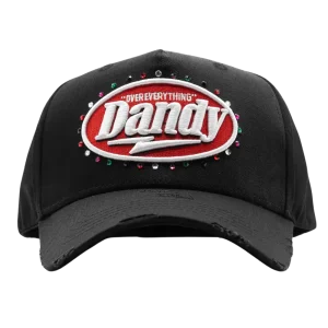 Gorra Dandy Hats Over Everything Dandy negra con tipografía Over Everything Dandy en relieve 3D, vista frontal