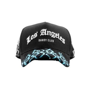 Gorra Dandy Hats LA Dandy Club negra con insignia de club bordada en relieve 3D, vista frontal