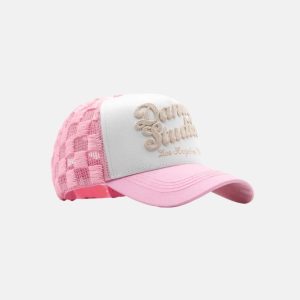 Gorra Dandy Hats Strawberry Shortcake trucker blanca y rosa, vista lateral derecha